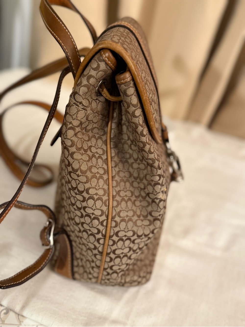 Coach Brown Signature Canvas Backpack with Tan Leather Trim - Picture 4 of 12